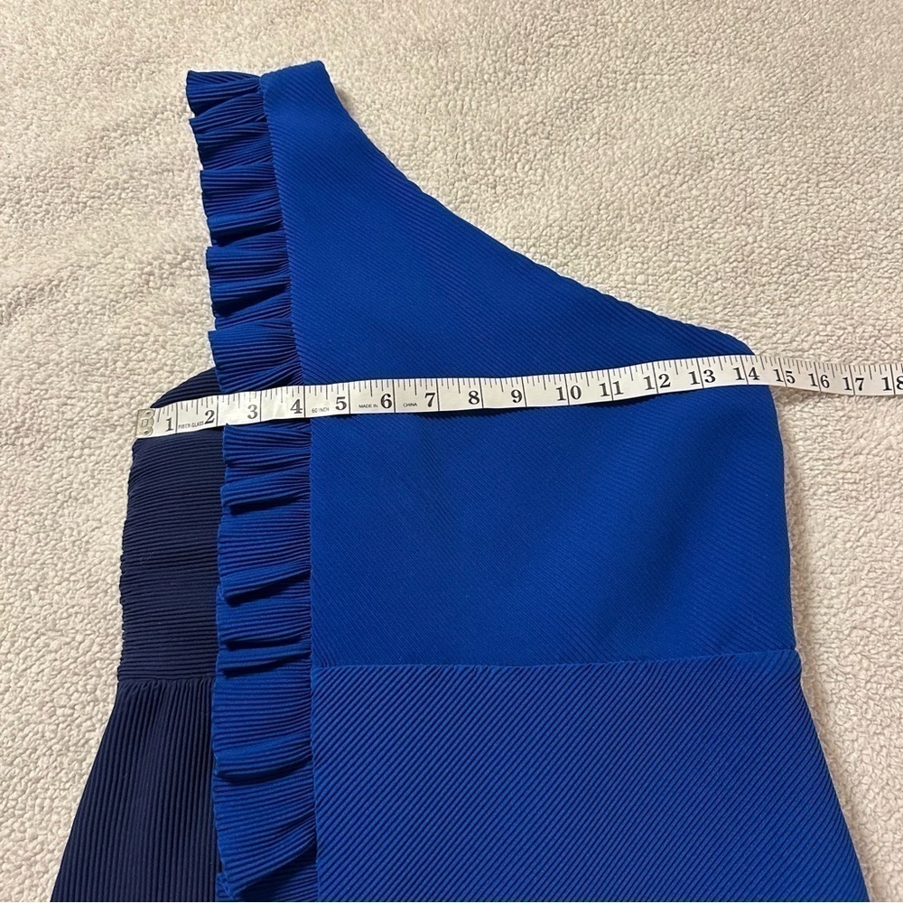 Sandro Rdv Blue One Shoulder Ruffled Crepe Mini Dress - Picture 8 of 14